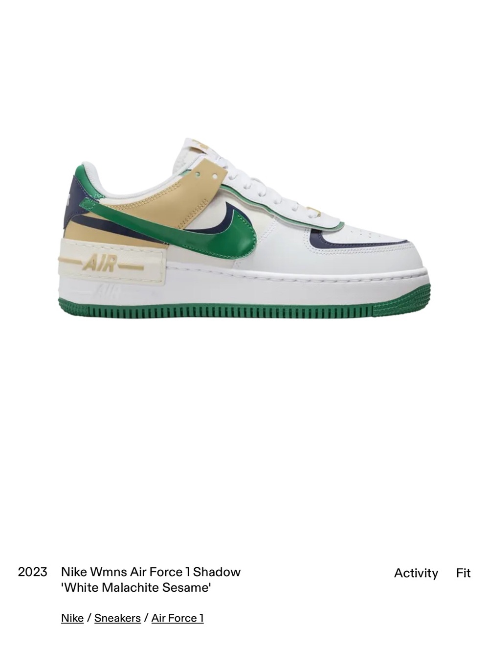 Nike Air Force 1 shadow  Sneaker - White, Malachite, Sesame, Mid night Navy